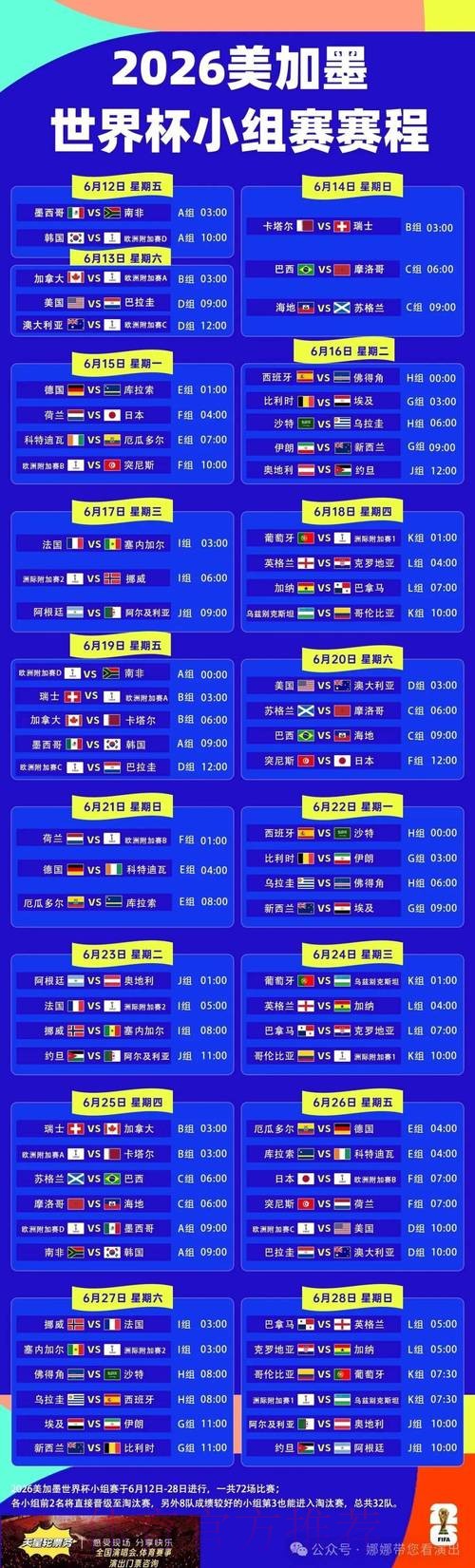 2026世界杯每日赛程详细安排最新时间表在哪里看 2026世界杯每日赛程详细安排最新时间表在哪里看